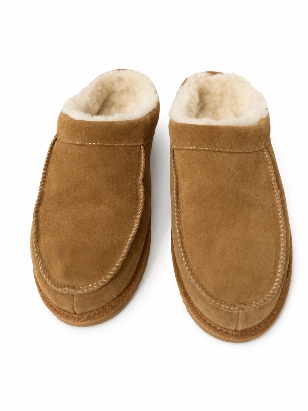 Men's Shearling-Lined Suede Slipper - Chestnut authentic leather and Sherpa